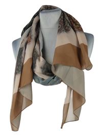 Dámský světlerůžovo-béžovo-černý vzorovaný šifonový šátek