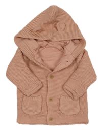 Růžový propínací svetr s kapucí a oušky George
