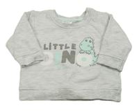 Světlešedá melírovaná mikina s dinosourem a nápisy Ergee