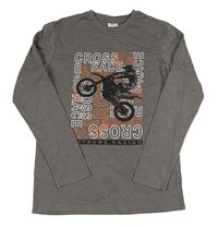 Tmavošedé triko s nápisy a motorkářem Y.F.K.