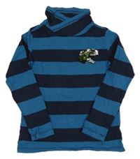 Petrolejovo-černé pruhované triko s dinosaurem z překlápěcích flitrů a komínovým límcem S. Oliver