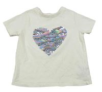 Bílé tričko se srdcem z překlápěcích flitrů Next