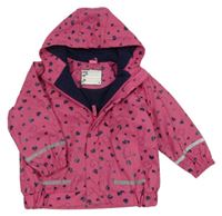 Tmavorůžová nepromokavá jarní bunda se srdíčky a kapucí X-MAIL