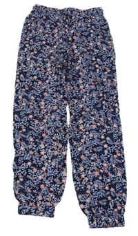 Tmavo-světlemodré květované volné kalhoty Alive