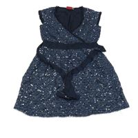 Tmavomodré šifonovo/flitrové šaty 