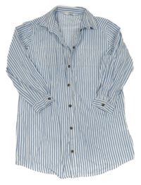 Bílo-modré pruhované plátěné propínací košilové šaty H&M