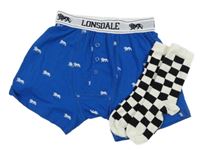 2set - modré boxerky Lonsdale + bílo/černé kostkované ponožky 