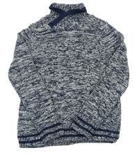 Tmavomodro-bílý melířrovaný svetr s rolákem