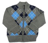Šedo-modrý károvaný propínací svetr H&M
