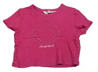 Tmavorůžové žebrované crop tričko se smajlíkem z kamínků H&M