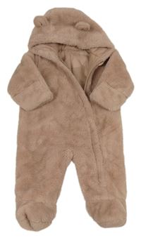 Starorůžová kožešinová zateplená kombinéza s kapucí Matalan
