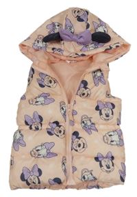 Broskvová šusťáková prošívaná zateplená vesta s Minnií zn. Disney