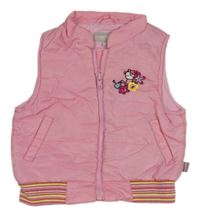 Růžová šusťáková prošívaná zateplená vesta s kočkou Name it