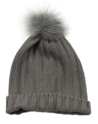Šedá pletená žebrovaná čepice s bambulí Janina