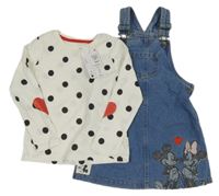 Nové - 2set - Modré riflové šaty s Minnií + bílé triko s puntíky M&S