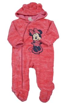Růžová melírovaná chlupatá kombinéza s Minnií a kapucí Disney