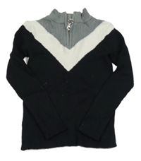 Černo-šedo-bílý žebrovaný svetr Primark