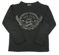 Tmavošedý svetr s potiskem In Extenso