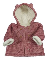 Růžová manšestrová zateplená bunda s kapucí Tu