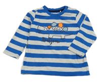 Safírovo-bílé pruhované triko s dinosaurem Topomini