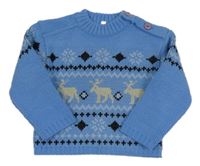 Světlemodrý vzorovaný svetr s jeleny 