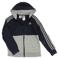 Tmavomodro-šedá propínací mikina s logem a kapucí Adidas