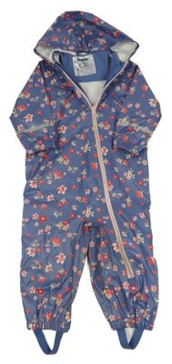 Modrá nepromokavá kombinéza s kytičkami a kapucí Lupilu