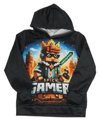 Antracitová mikina Spicy Gamer a kapucí 