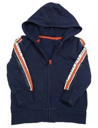 Tmavomodrá propínací mikina s proužky a kapucí George 