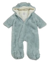 Světlemodrá kožešinová podšitá kombinéza s kapucí - medvídek F&F