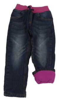 Tmavomodré podšité rifle s růžovým pasem John Baner