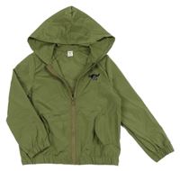 Khaki šusťáková bunda s dinosaurem a kapucí Shein