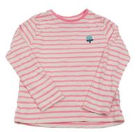 Bílo-neonově růžové pruhované triko s kytičkou M&S