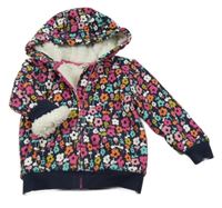 Tmavomodrá propínací zateplená mikina s kytičkami George 