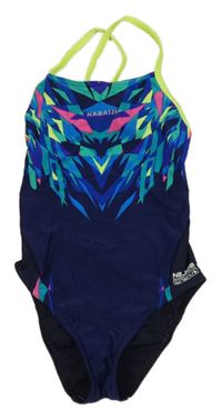 Tmavomodro-barevné vzorované jednodílné plavky Nabaiji 