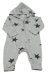 Šedá melírovaná kombinéza s hvězdičkami a kapucí