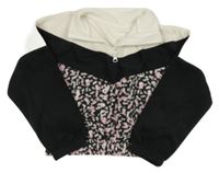 Bílo-černá vzorovaná fleecová crop mikina s rolákem Nutmeg