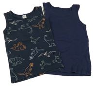 2x Tmavomodrý + tmavomodrý nátělník s dinosaury Topolino 