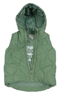 Khaki šusťáková prošívaná zateplená vesta s kapucí Threadcub