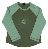 Khaki-zelené triko s květem Urban