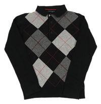 Černý károvaný svetr s límečkem Next 