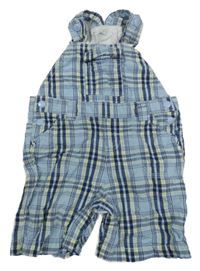 Světlemodro-modro-žluté kostkované plátěné laclové kraťasy C&A