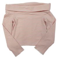 Růžovo-bílé pruhované žebrované crop triko Matalan
