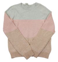 Šedo-světlerůžovo-béžový pruhovaný svetr H&M