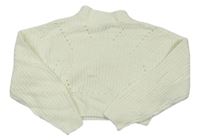 Smetanový žebrovaný pletený crop svetr s dirkovaným vzorem PEP&CO