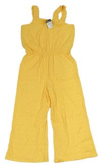 Žlutý mačkaný kalhotový culottes overal PRIMARK