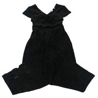 Černý žebrovaný sametový kalhotový culottes overal M&S