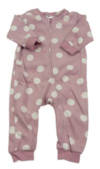 Starorůžovo-bílý puntíkatý fleecový overal H&M