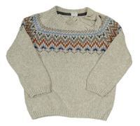 Světlešedobéžový melírovaný svetr se vzorem H&M