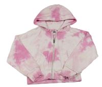 Bílo-růžová batikovaná propínací oversize mikina s kapucí F&F